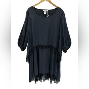 Paisley Vine Black Lace Hem Tunic Dress Lagenlook Whimsigoth Goth Romantic 1XL